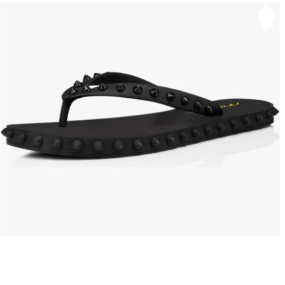 Milooey shoes Black Studded Flip Flop Sandals Summer Flat Thong Slide Shoes - Picture 1 of 8